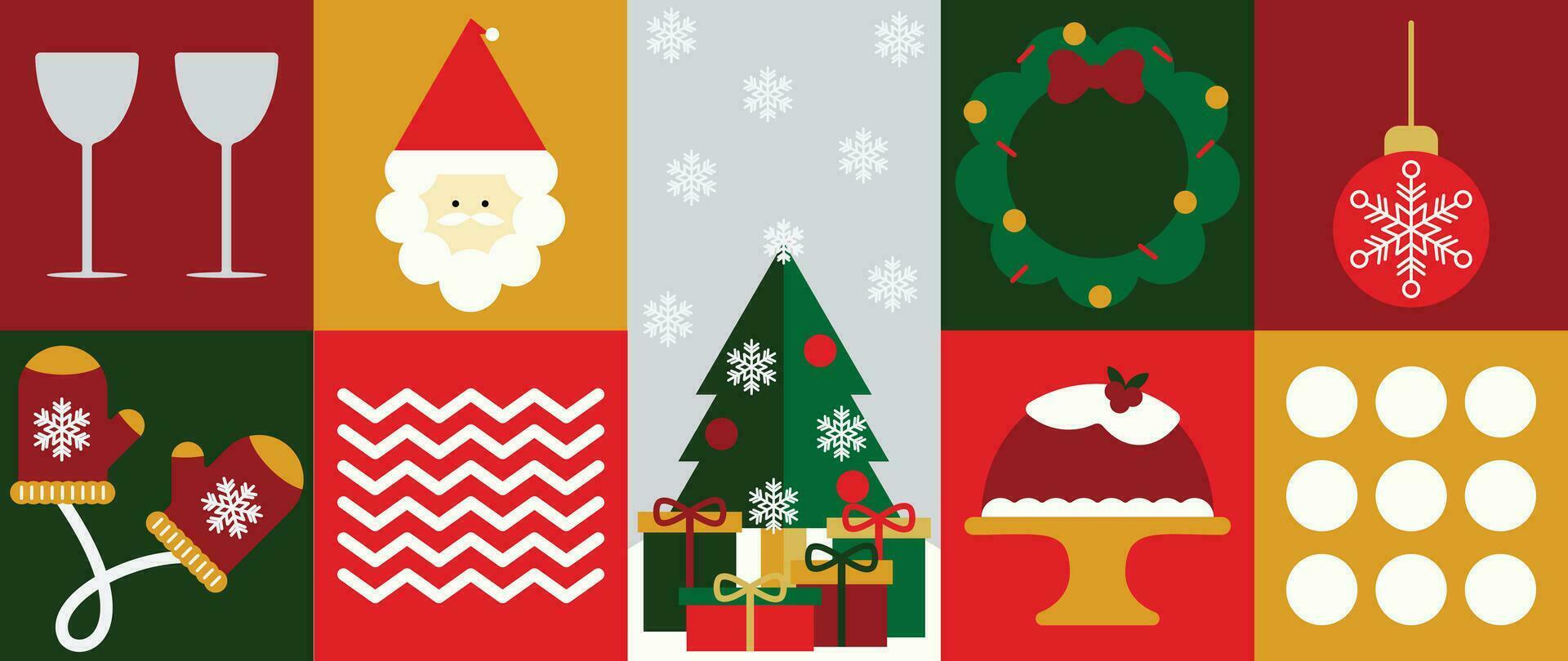 alegre Navidad y contento nuevo año modelo antecedentes vector. decorativo elementos de pan de jengibre, guirnalda, árbol, pastel, guante. diseño para bandera, tarjeta, póster, publicidad.fondo de pantalla, embalaje. vector