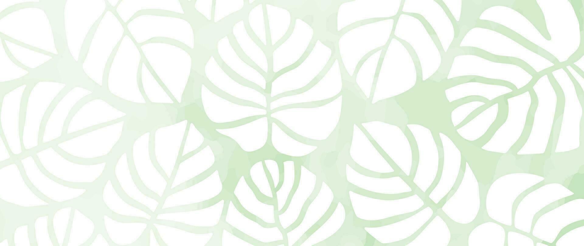 Hand drawn abstract foliage botanical background vector. Green watercolor texture wallpaper of tropical plants, leaf branches, leaves. Foliage design for banner, prints, decor, wall art, decoration. vector