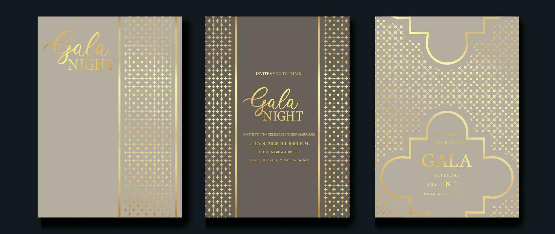 lujo invitación tarjeta antecedentes vector. dorado elegante geométrico forma, oro línea degradado, brillar en ligero antecedentes. prima diseño ilustración para gala tarjeta, grandioso apertura, fiesta invitación. vector