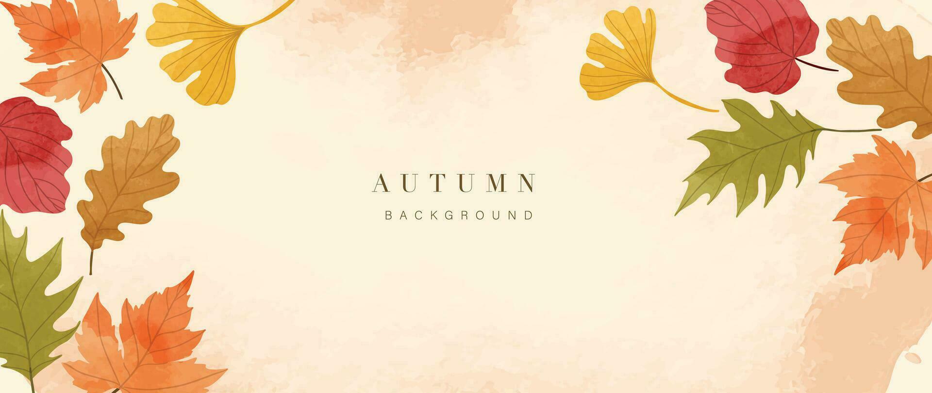 otoño follaje en acuarela vector antecedentes. resumen fondo de pantalla diseño con arce hojas, roble, gingko, línea Arte. elegante botánico en otoño temporada ilustración adecuado para tela, huellas dactilares, cubrir.