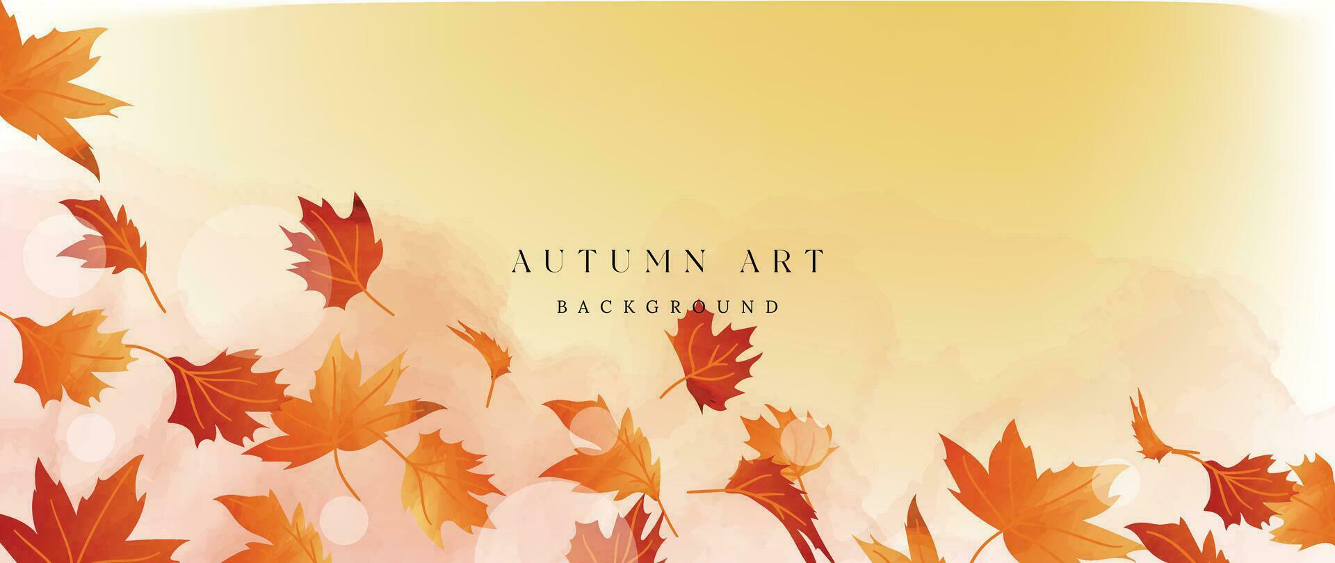 Autumn foliage in watercolor vector background. Abstract wallpaper design with maple leaves, line art. Elegant botanical in fall season illustration suitable for fabric, prints, cover.