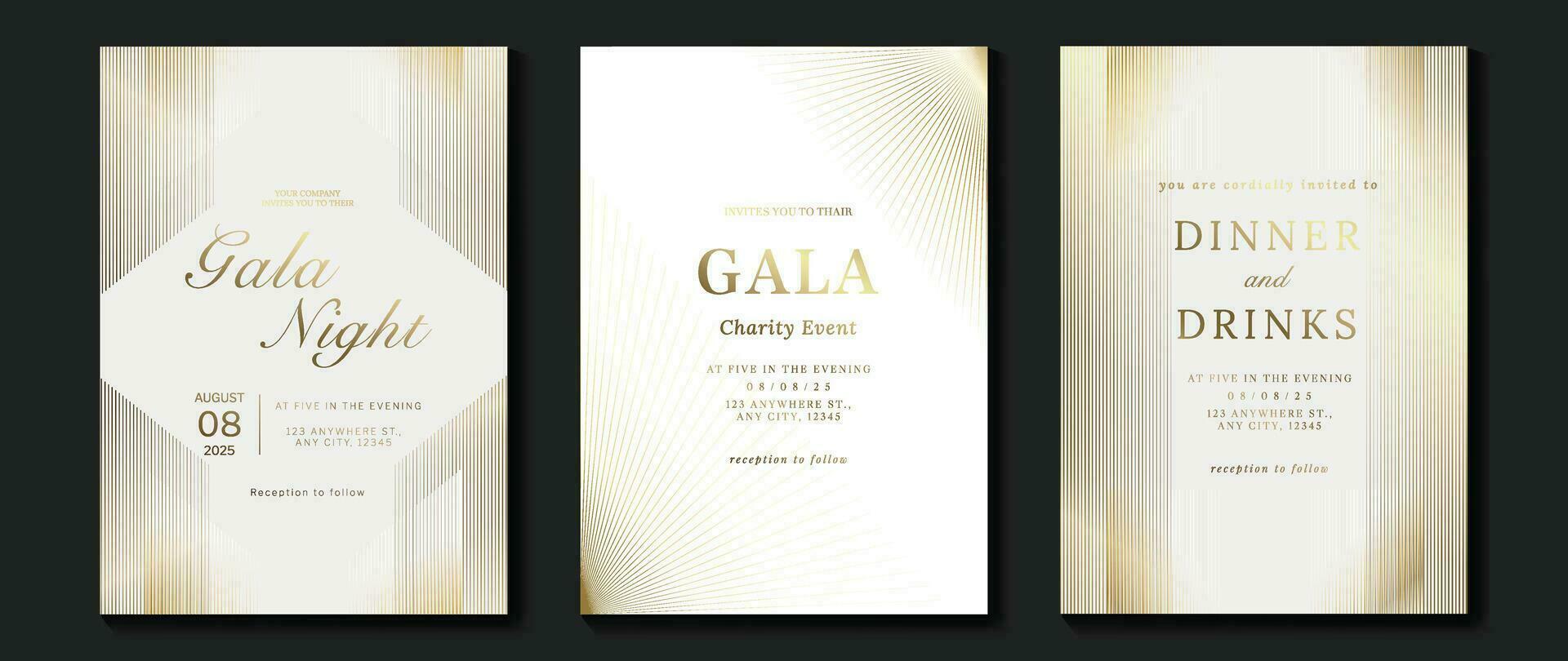 Luxury invitation card background vector. Golden elegant geometric shape, gold lines gradient on light background. Premium design illustration for gala card, grand opening, wedding, party invitation. vector
