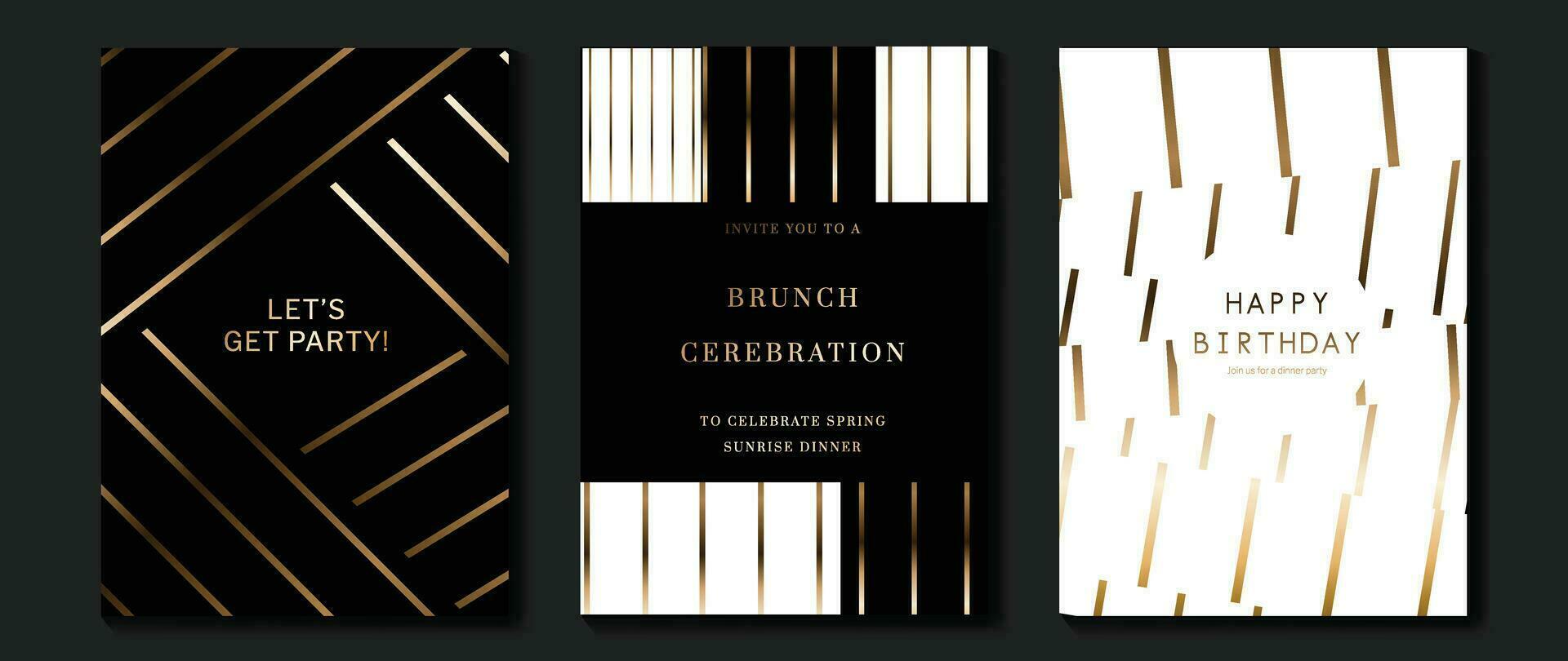 Luxury invitation card background vector. Golden elegant geometric shape, gold lines gradient on dark and light background. Premium design illustration for gala card, grand opening, party invitation. vector