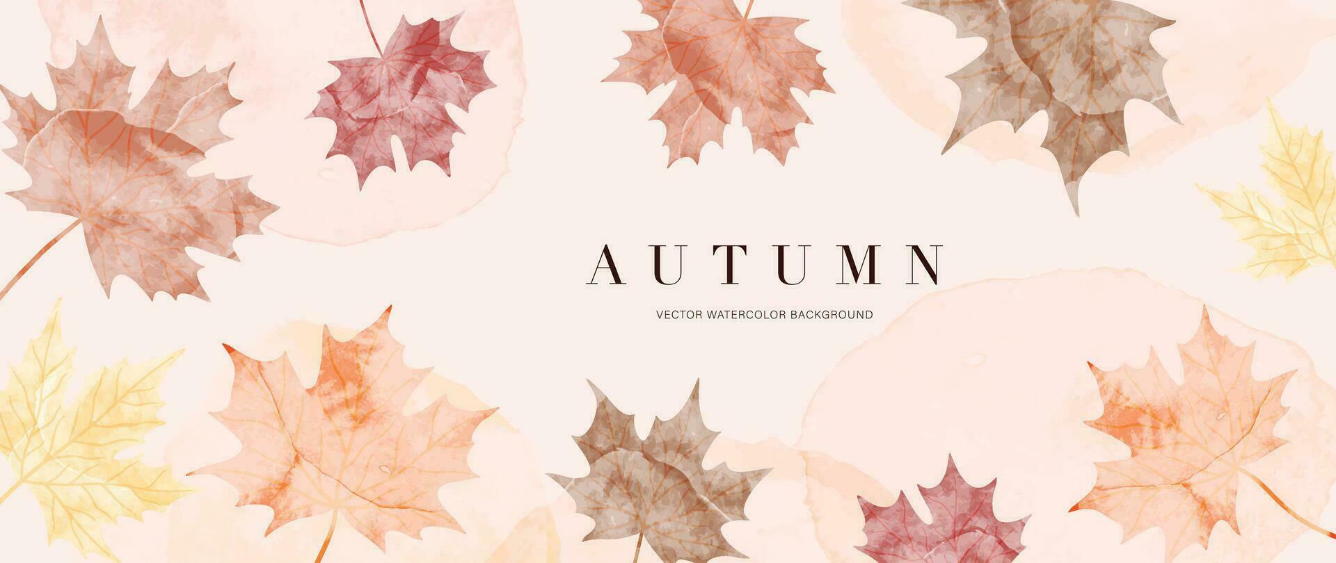 Autumn foliage in watercolor vector background. Abstract wallpaper design with maple leaves, line art. Elegant botanical in fall season illustration suitable for fabric, prints, cover.