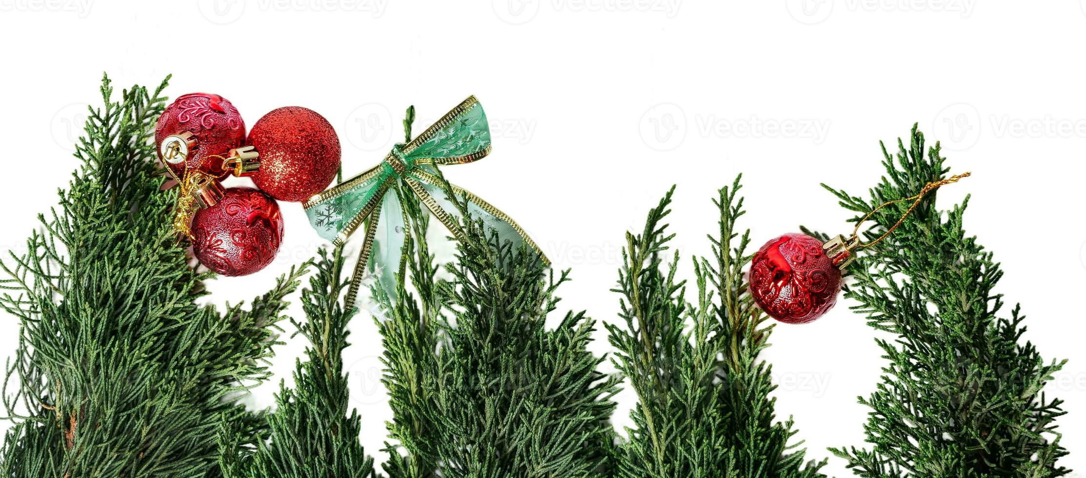 Christmas ornament fir tree spheres garland isolated on white or transparent background. photo