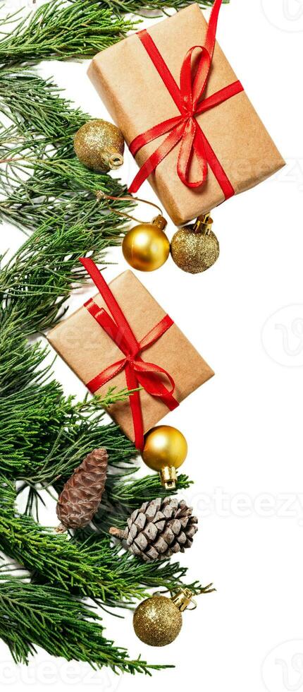 Christmas ornaments and gift isolated on white or transparent background. photo