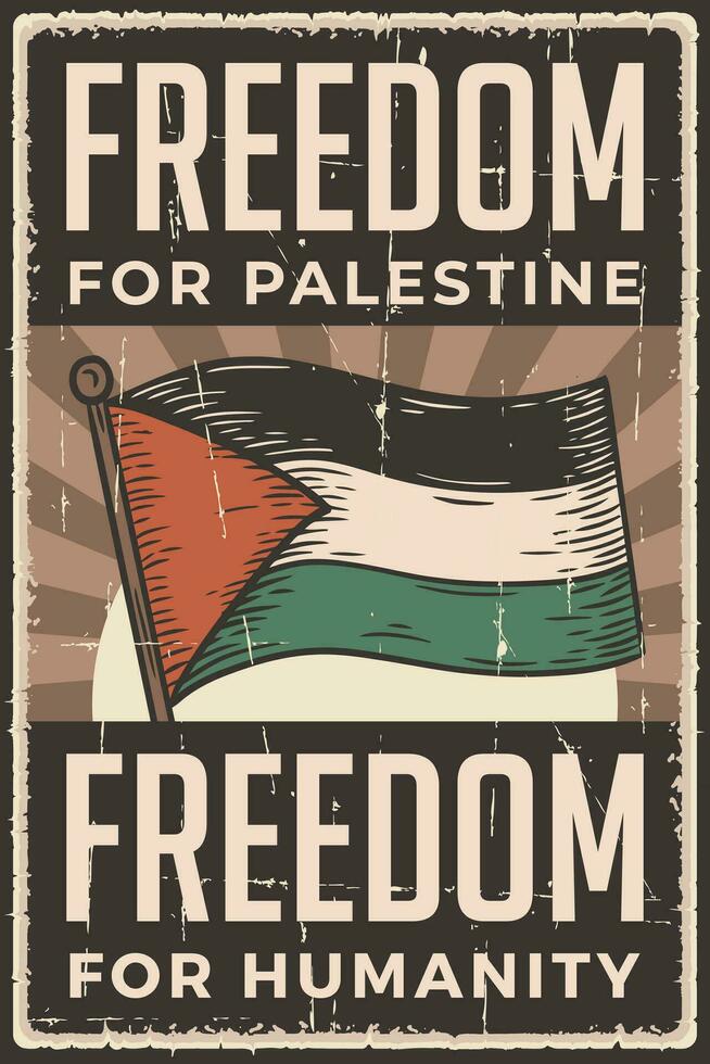 Retro grunge Palestine flag freedom poster vector