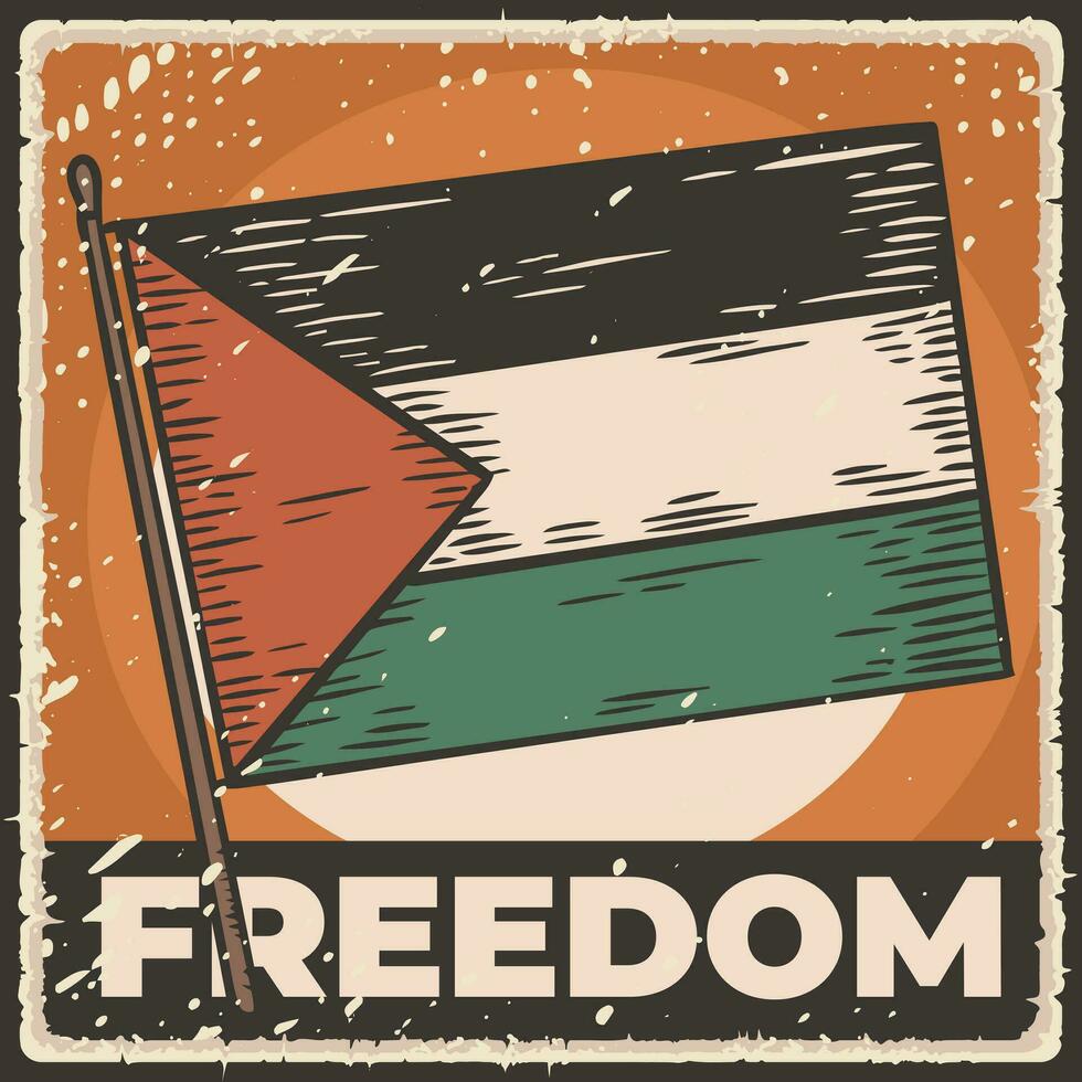 Retro grunge Palestine flag freedom poster vector