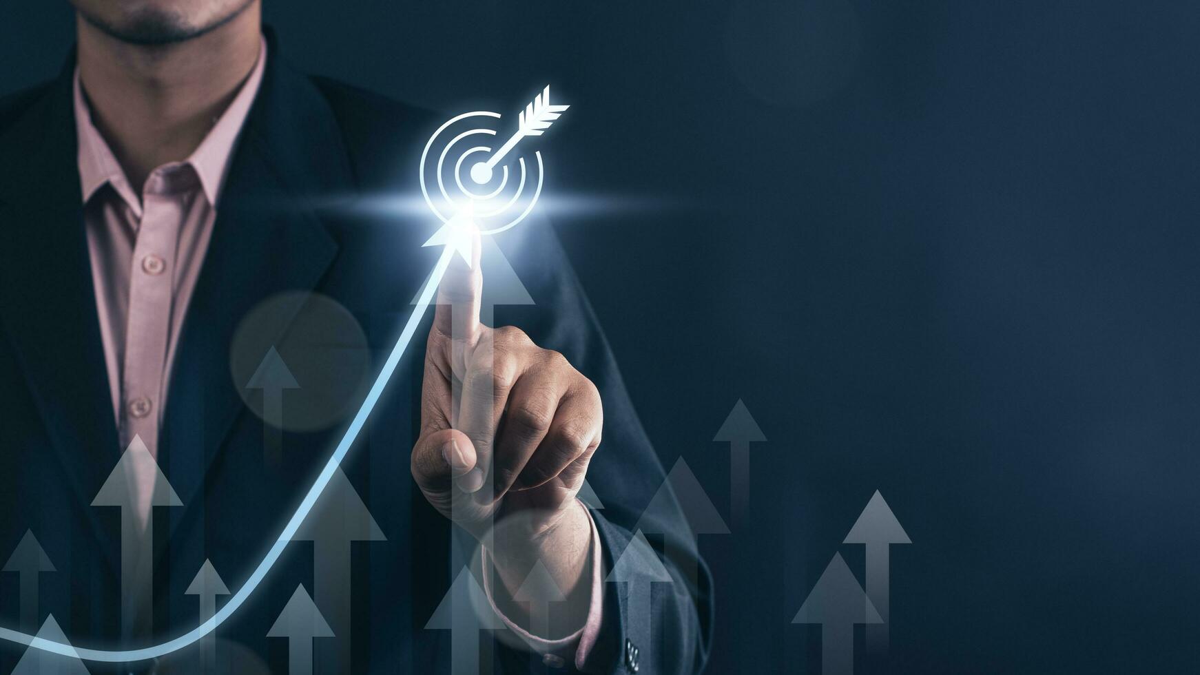 global business growth analysis and asset investment chart Business and Finance Up arrow Holographic economic chart, target and success. global economic trend analysis, financial graph analysis. photo