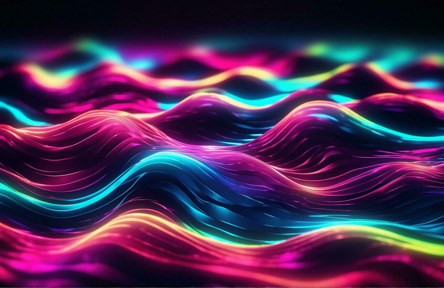 AI generated Neon waves background diffuse lines shiny effect photo