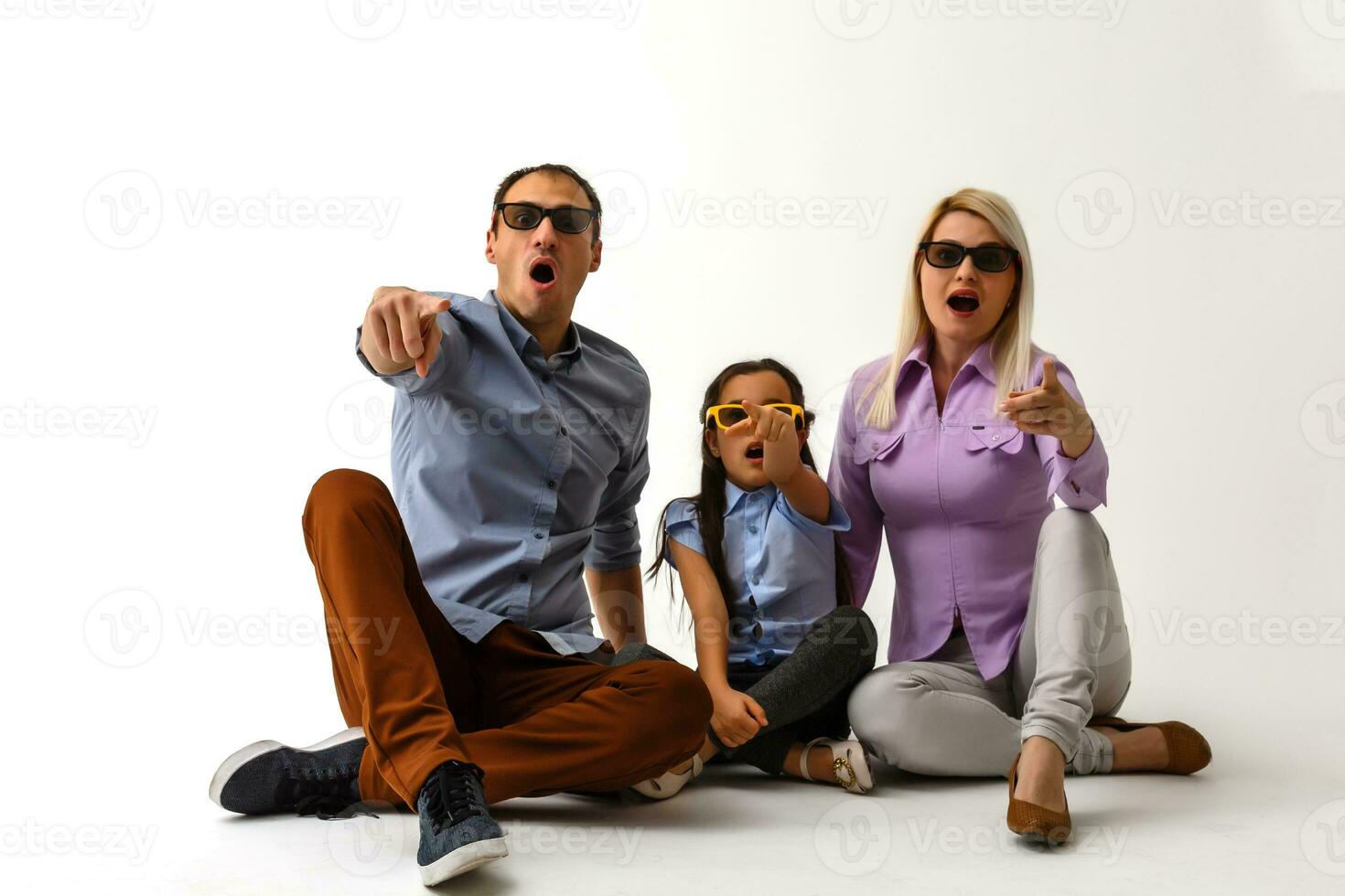 family with glasses for movie theater white background photo