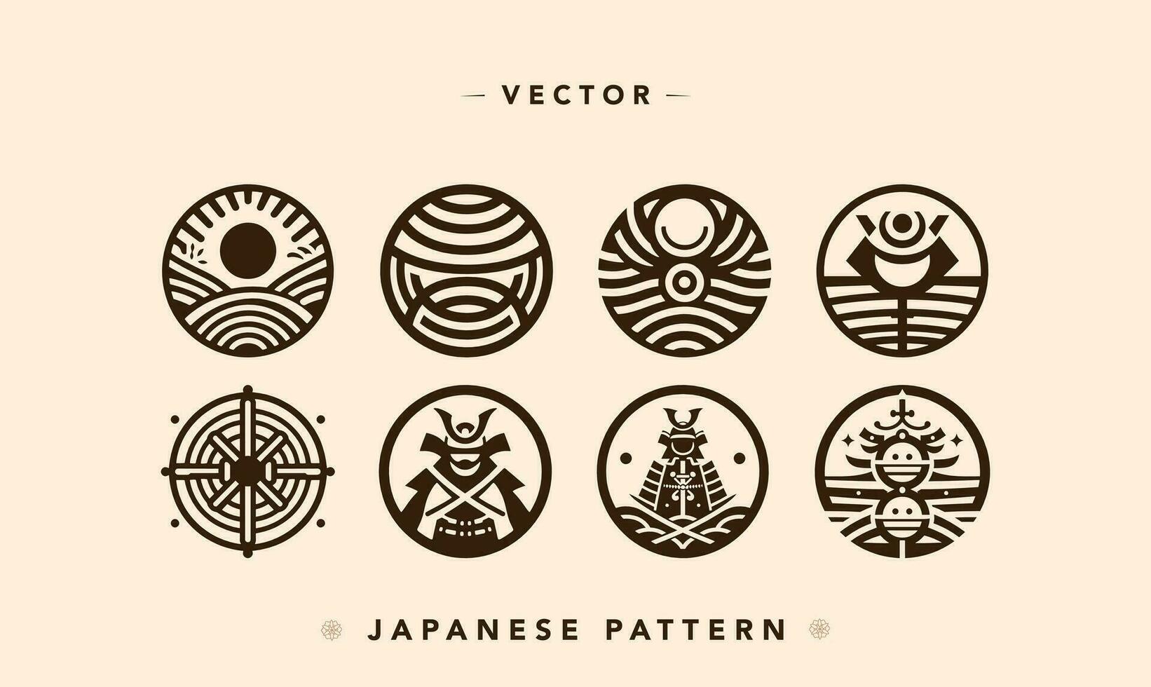 resumen japonés naturaleza y samurai vector íconos