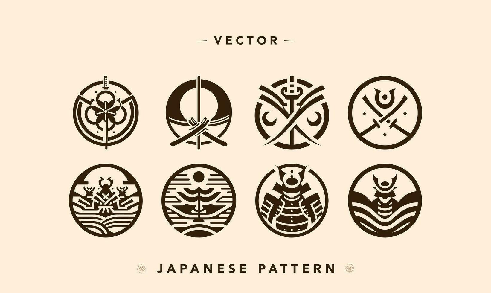 estilizado samurai y sintoísmo vector íconos