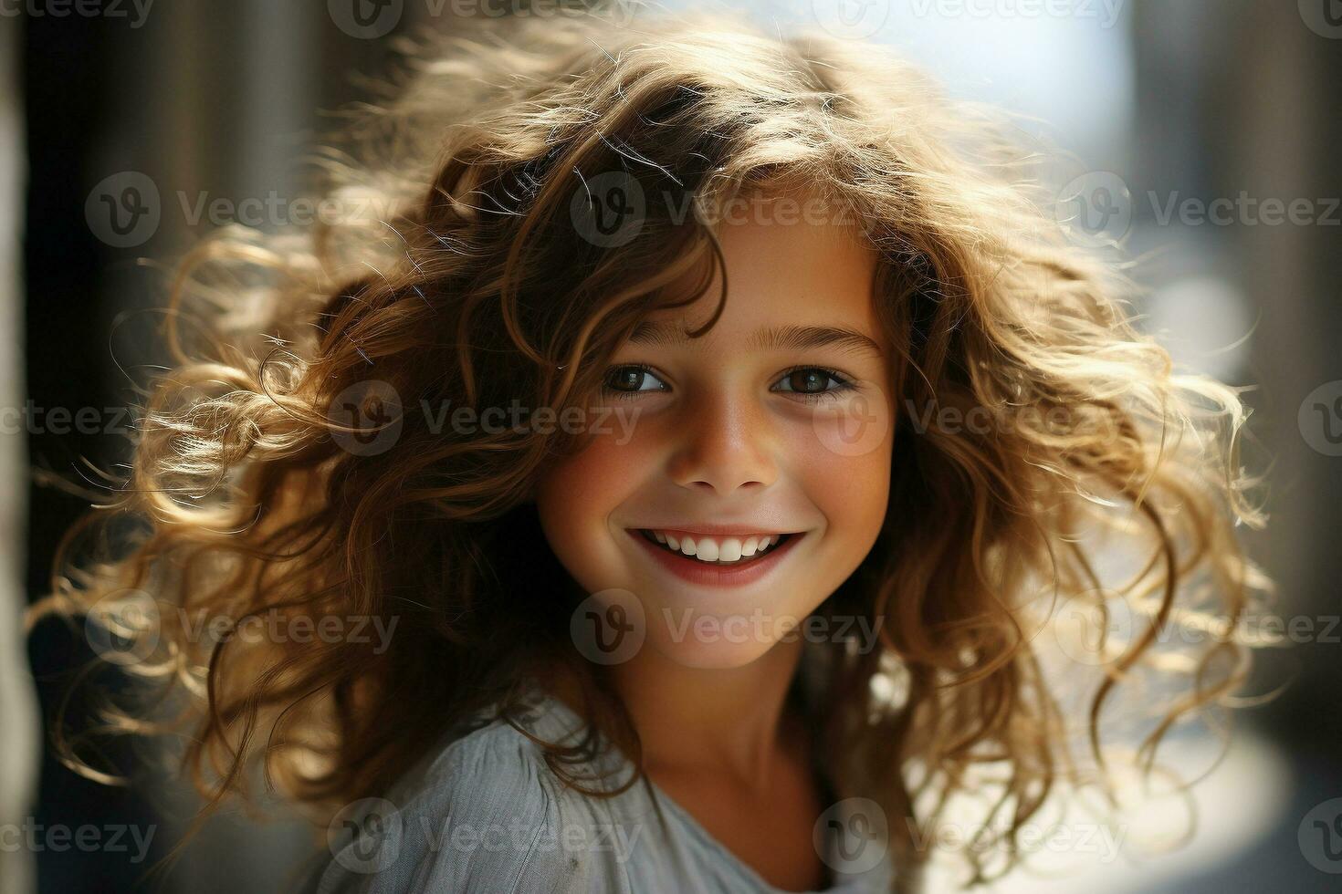 AI generated Happy smiling girl with curly hair sits among friends radiating warmth and support during mindfulness retreat photo