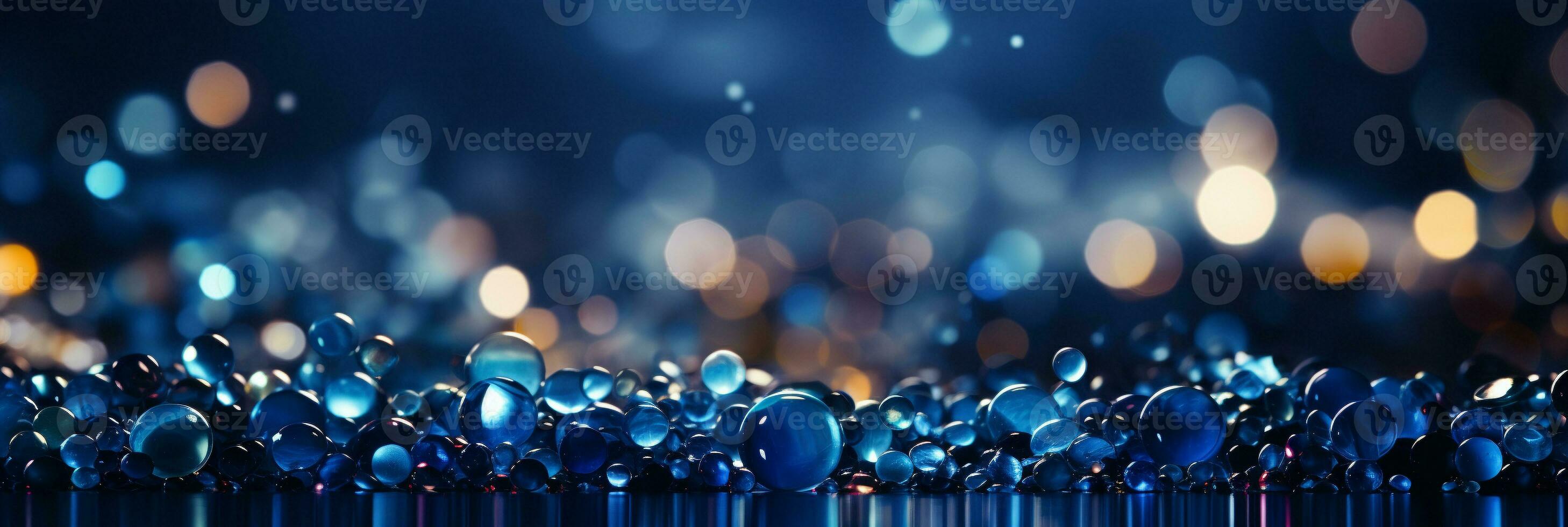 AI generated Panoramic background with colorful bokeh effect. Golden abstract lights on dark Holiday illumination and decoration concept photo