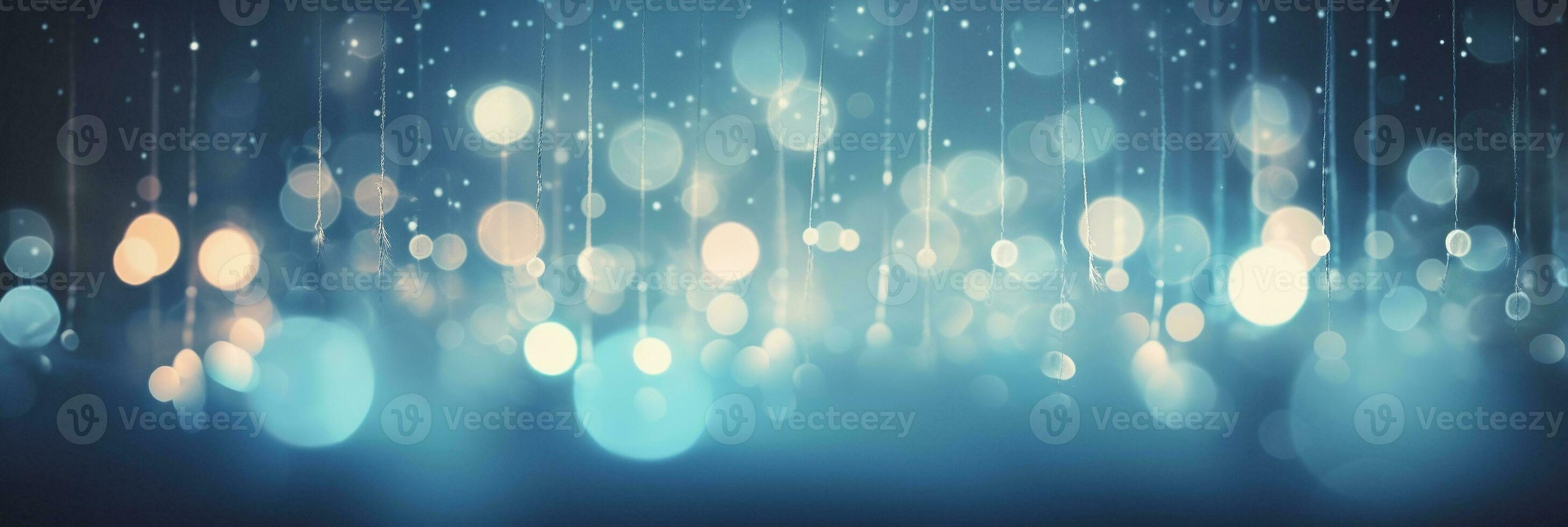 AI generated Panoramic background with colorful bokeh effect. Golden abstract lights on dark Holiday illumination and decoration concept photo