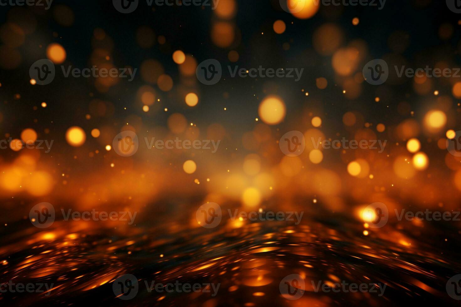 AI generated Panoramic background with colorful bokeh effect. Golden abstract lights on dark Holiday illumination and decoration concept photo