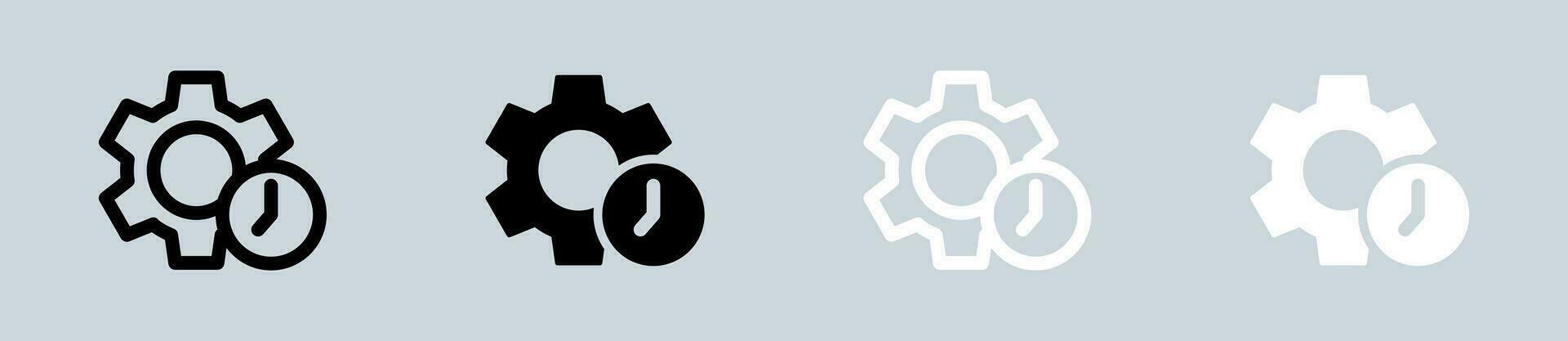 Working icon set in black and white. Development signs vector illustration.