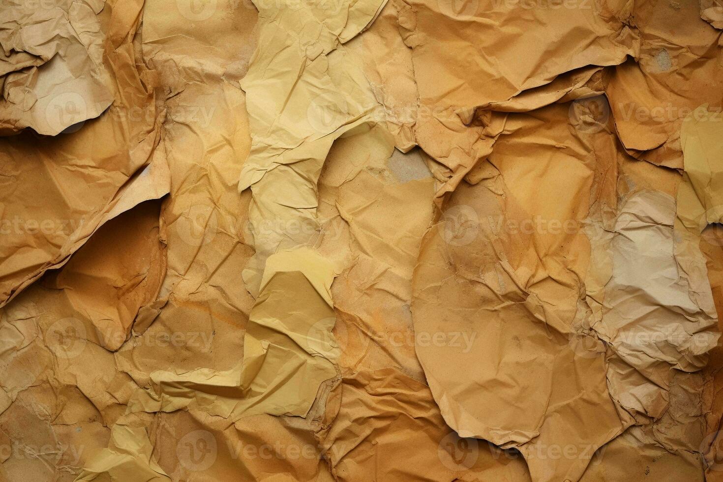 Torn and crumpled cardboard texture in earthy tones. Ai generated photo