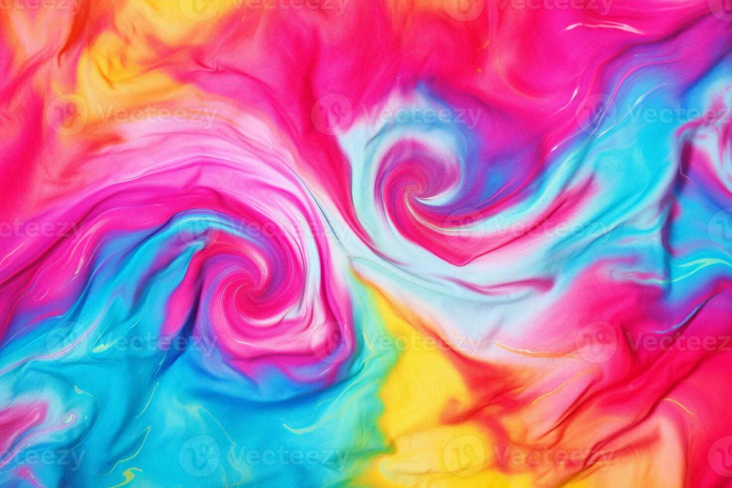 Vibrant tie-dye fabric texture with swirling colors. Ai generated photo
