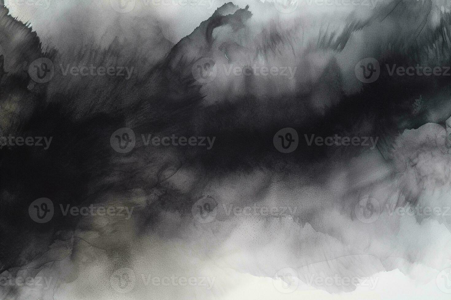Abstract black watercolor texture with wet brush strokes for wallpaper design. Ai generated photo