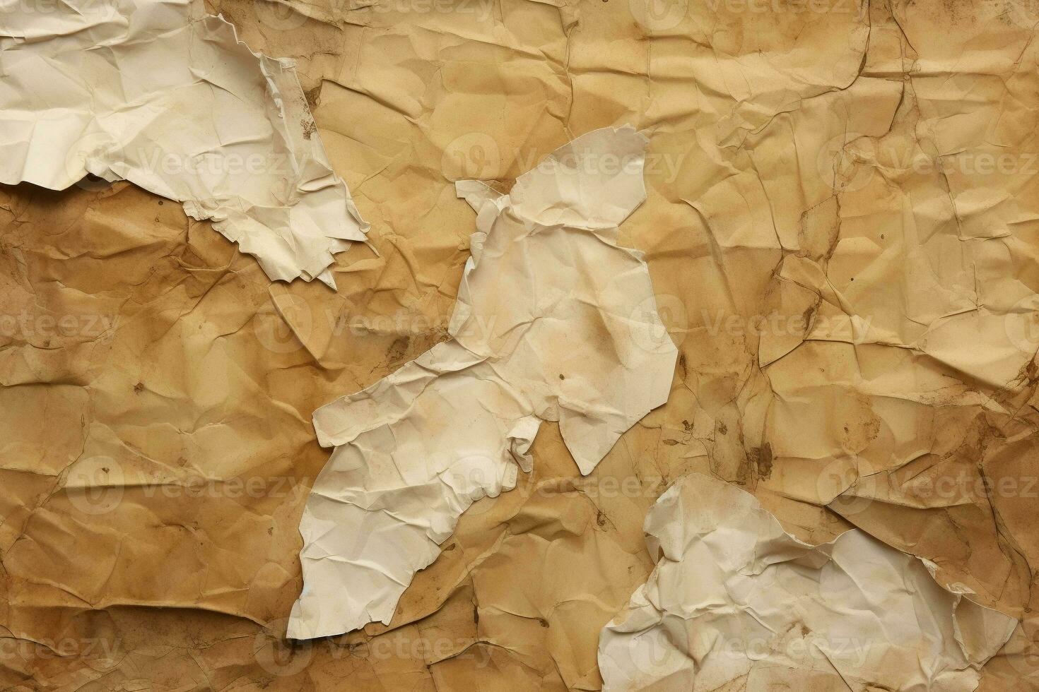 Torn and crumpled cardboard texture in earthy tones. Ai generated photo