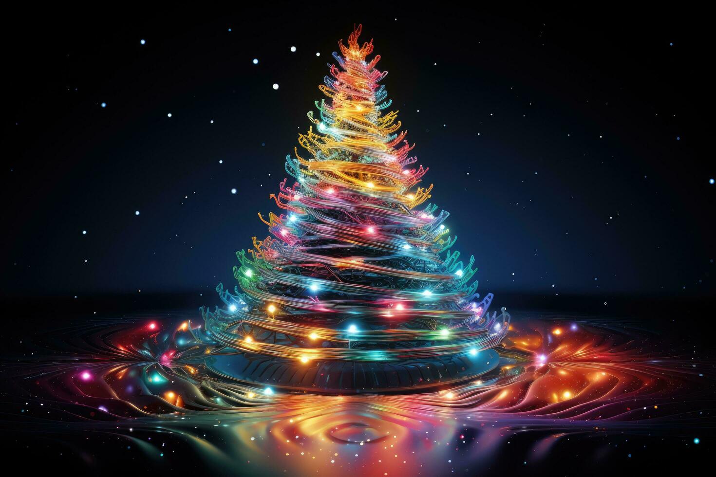 AI generated christmas tree made of colored lights on dark background 3d illustration, christmas tree light, AI Generated photo