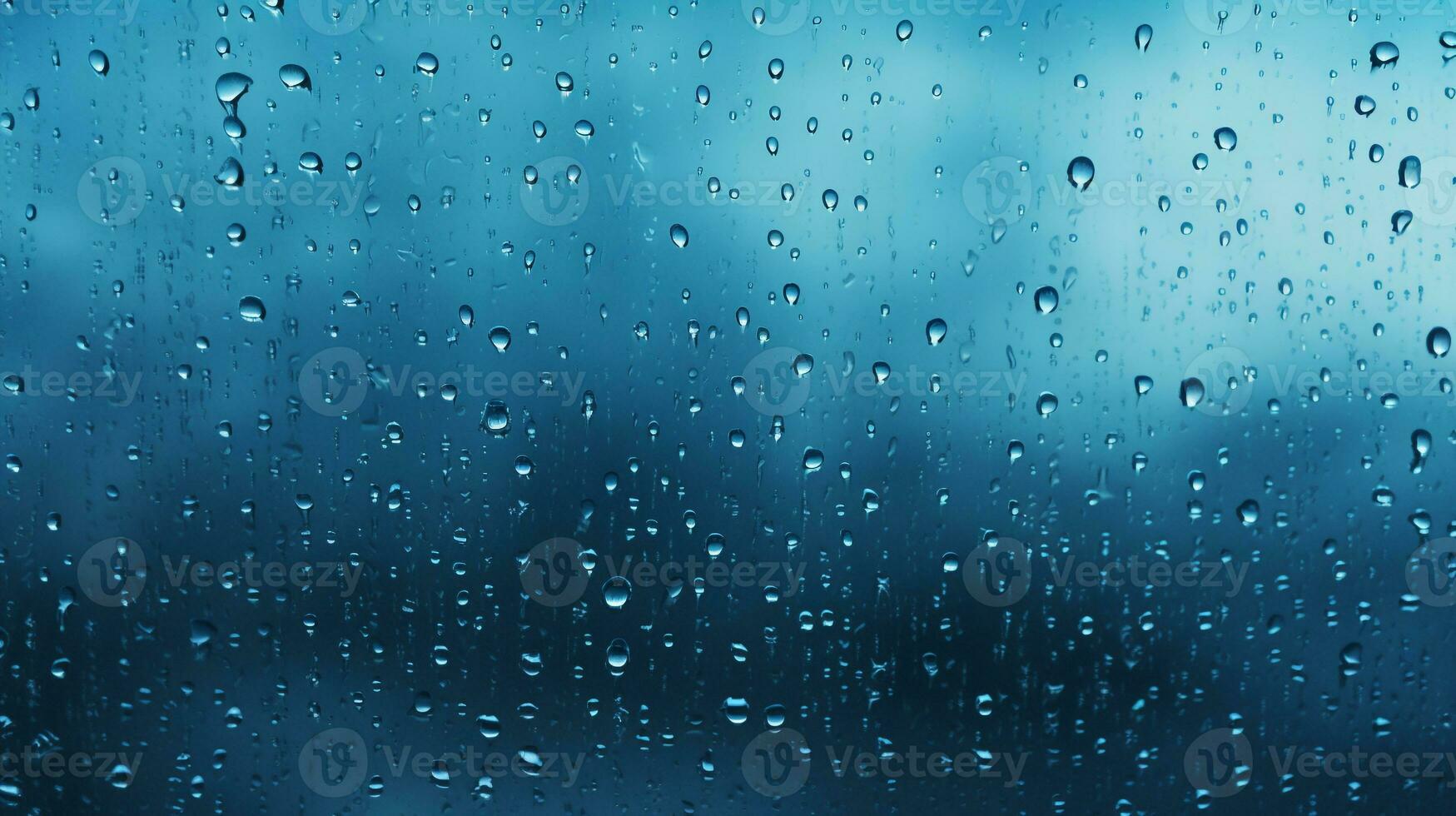 Raindrops on window glasses surface with the gray sky background. AI Generative photo