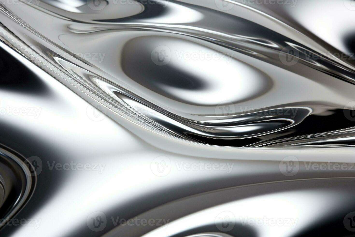 Close up texture of liquid glossy silver metal fluid gradient waves abstract background. Ai generated photo