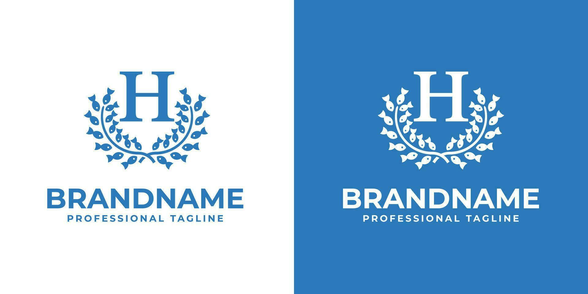 Letter H Laurel Fish Logo, suitable for business related to Fish and Laurel with H initial vector