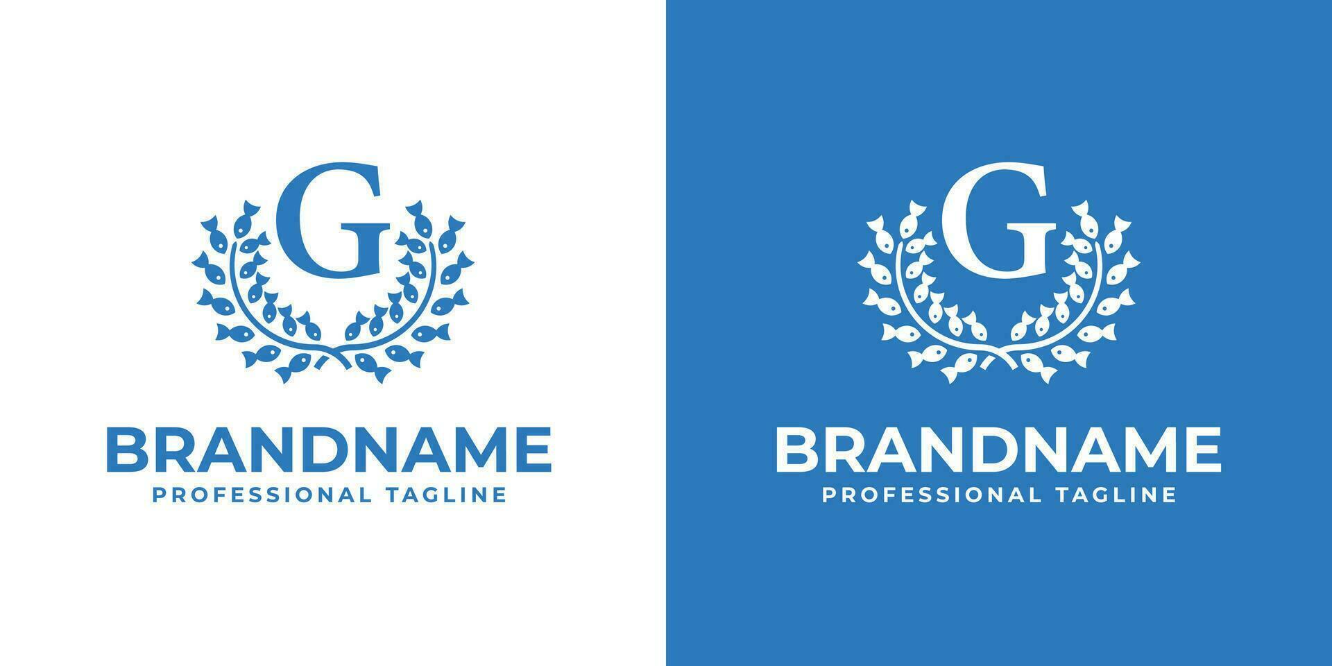 Letter G Laurel Fish Logo, suitable for business related to Fish and Laurel with G initial vector