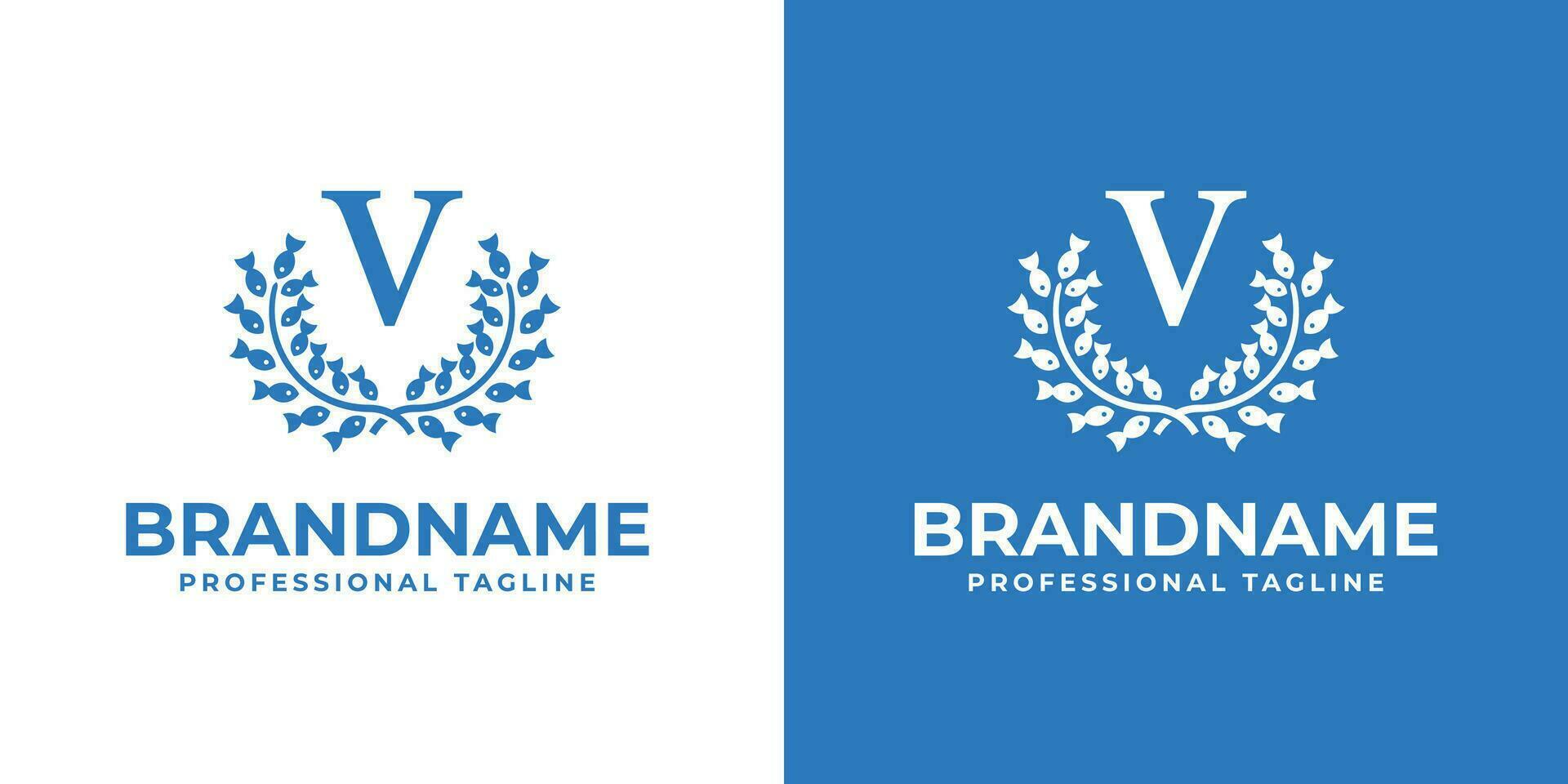Letter V Laurel Fish Logo, suitable for business related to Fish and Laurel with V initial vector