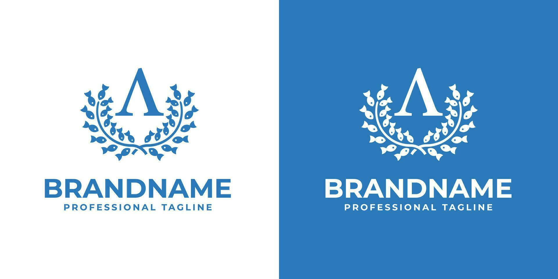 Letter A Laurel Fish Logo, suitable for business related to Fish and Laurel with A initial. vector