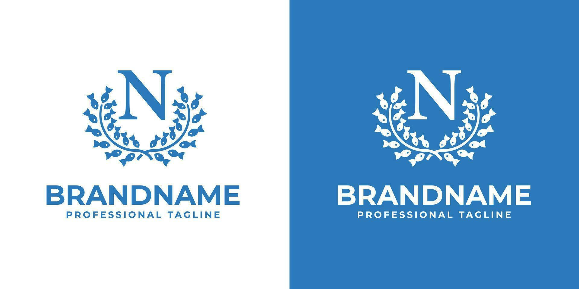 Letter N Laurel Fish Logo, suitable for business related to Fish and Laurel with N initial vector