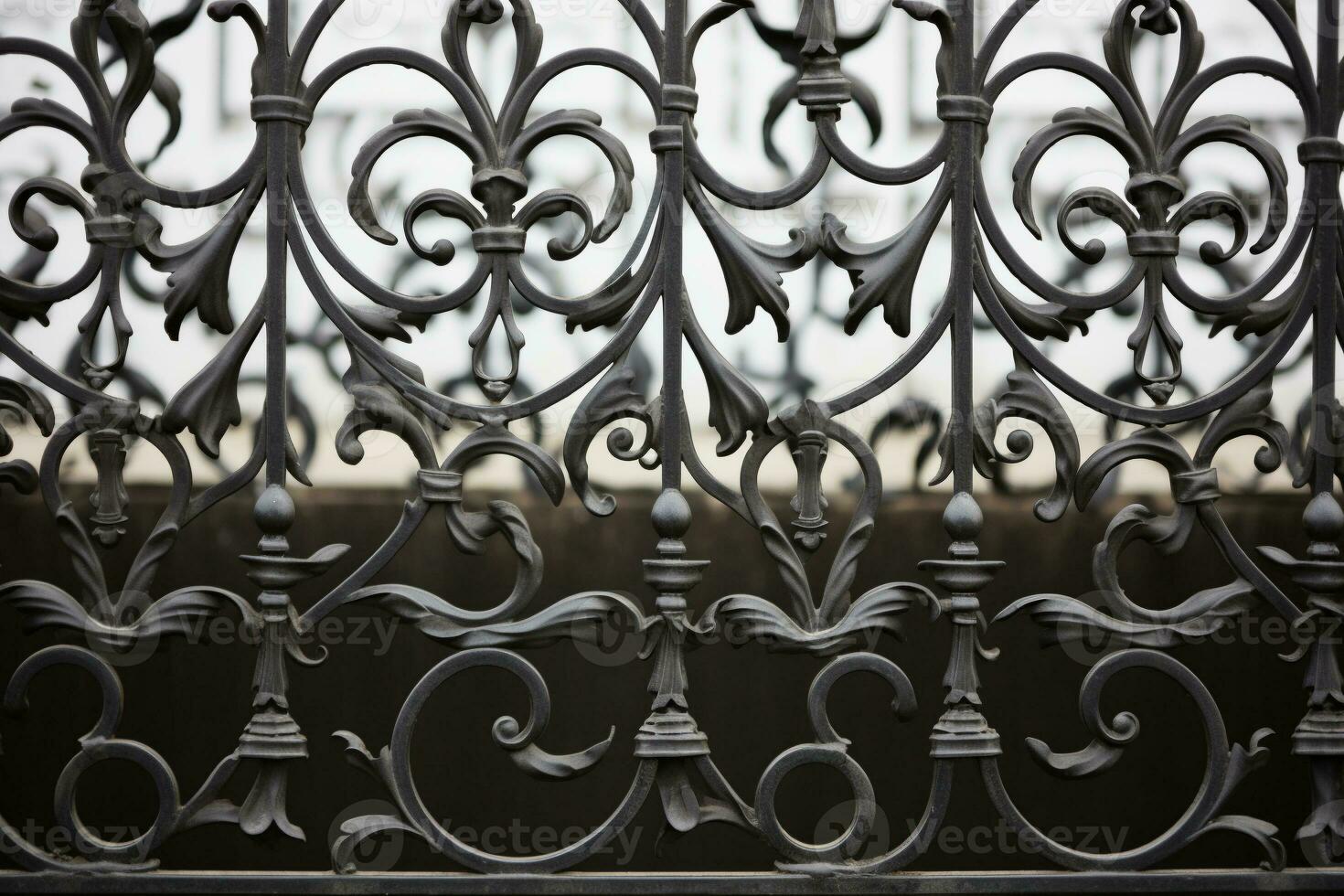 Intricate wrought iron fence texture with ornate designs. Texture, background, pattern. Ai generative photo