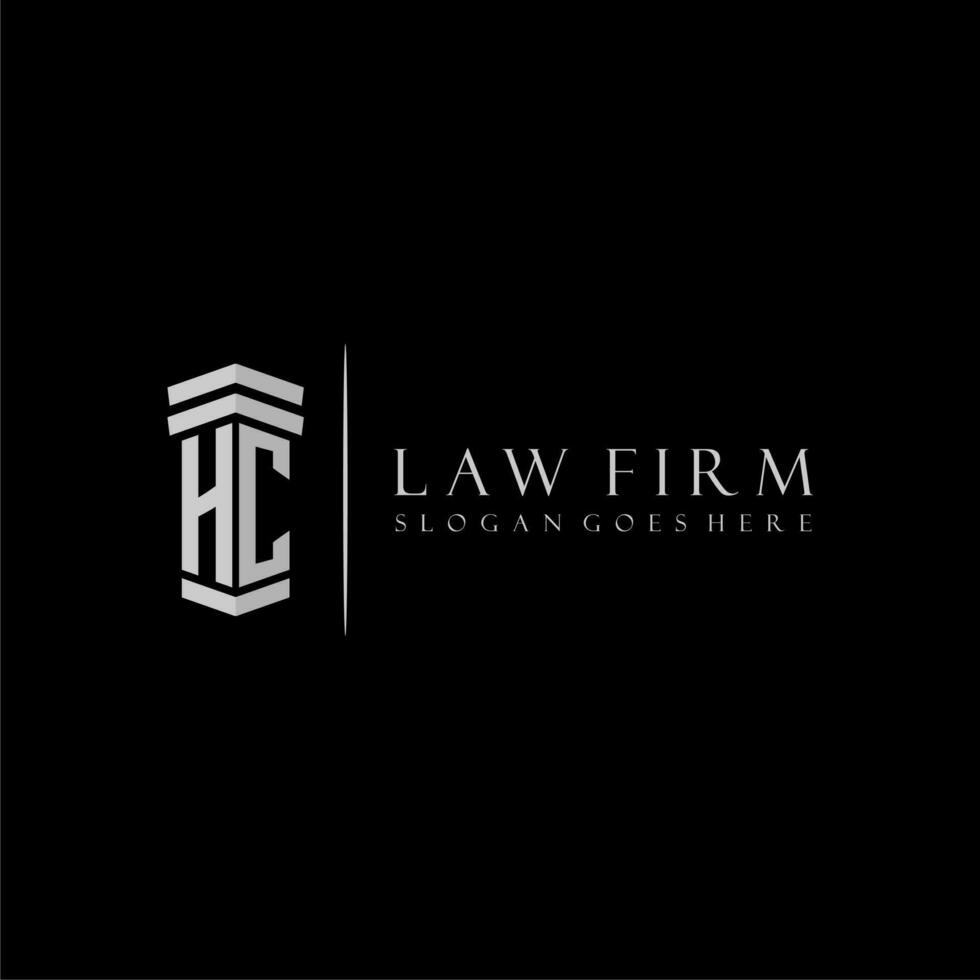hc inicial monograma logo bufete de abogados con pilar diseño vector