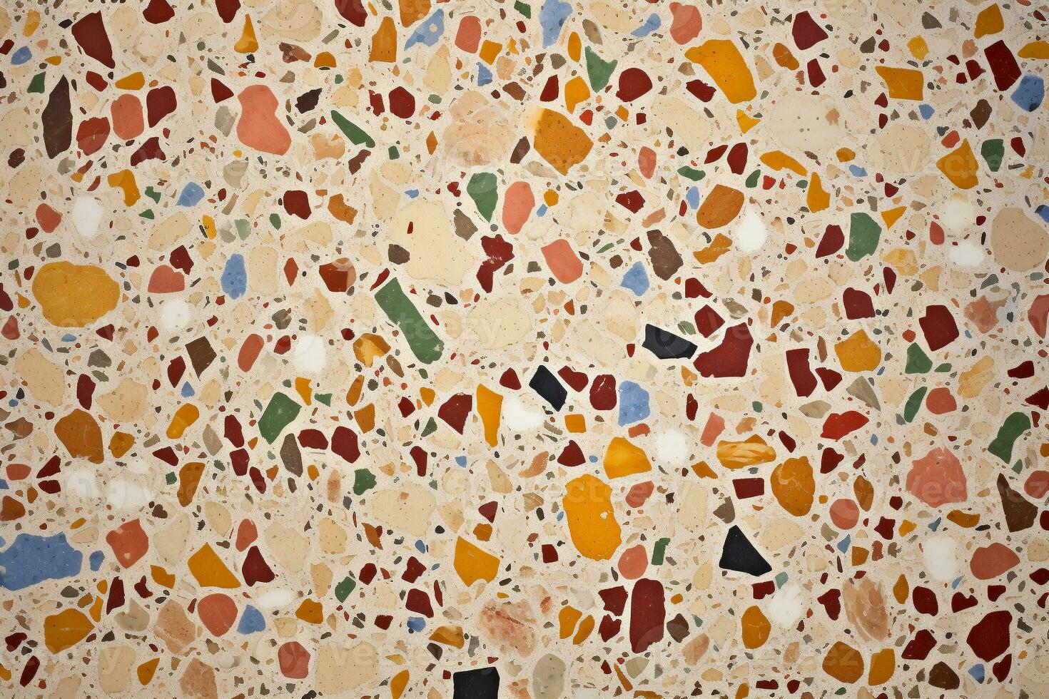 Detailed terrazzo flooring texture in a variety of colors. Texture, background, pattern. Ai generative photo