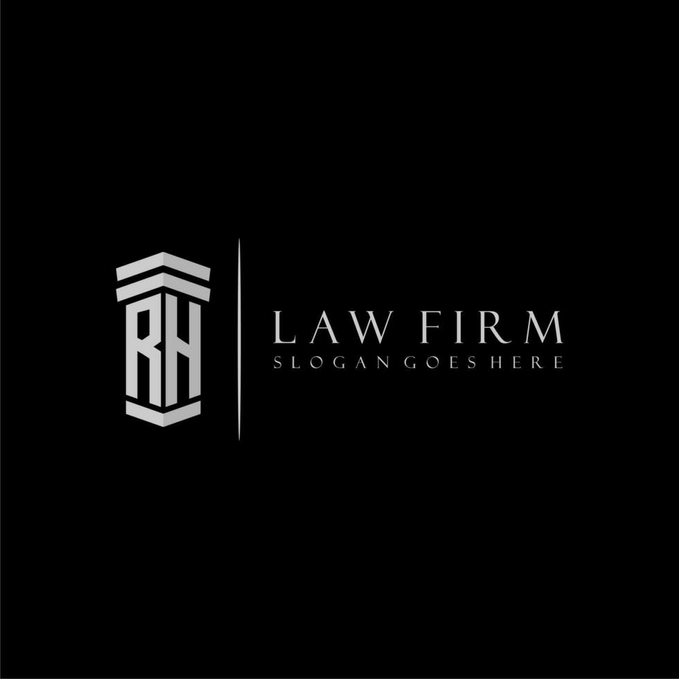 RH initial monogram logo lawfirm with pillar design vector