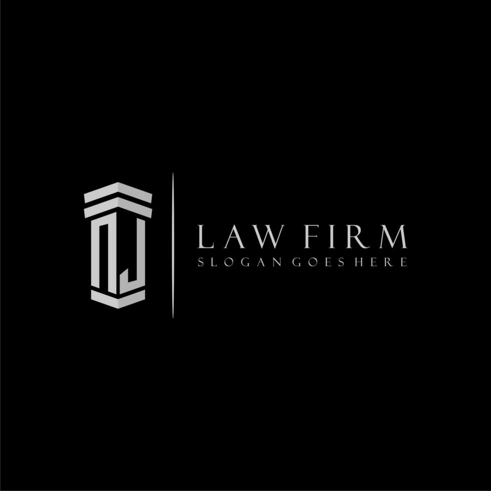 NJ initial monogram logo lawfirm with pillar design vector