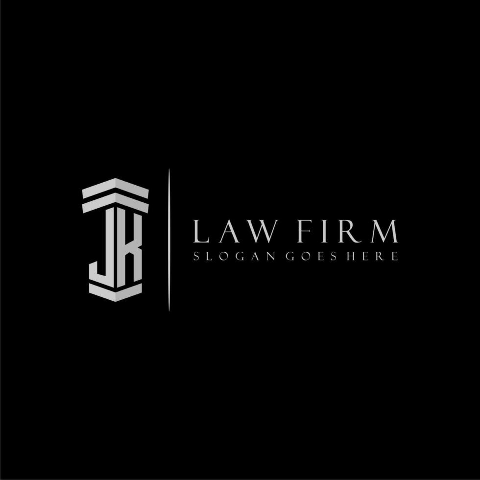 JK initial monogram logo lawfirm with pillar design vector