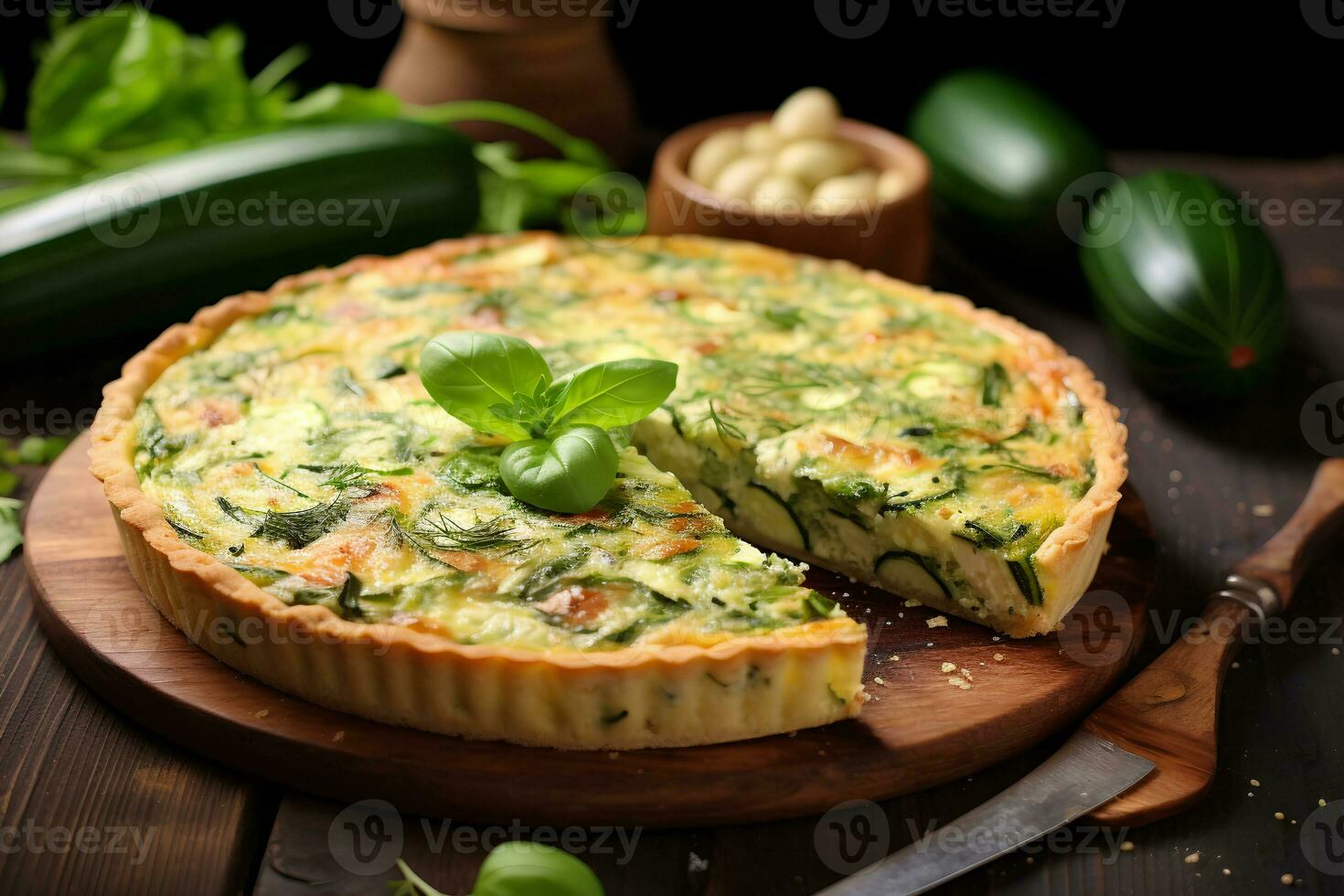 delicioso verano Quiche con calabacín. ai generativo foto