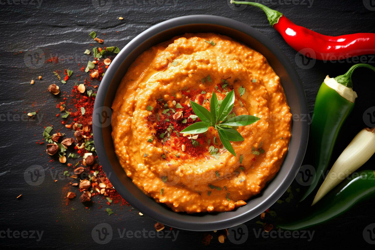 Harissa Dip Infused with Roasted Red Pepper and Garlic. Ai generative photo