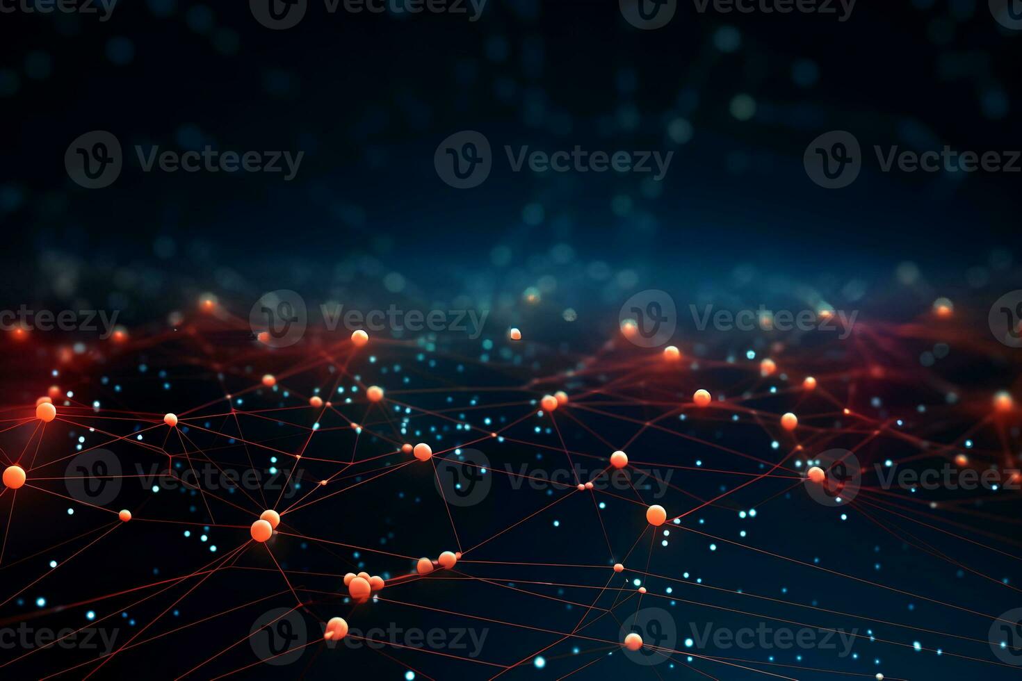 Technology abstract network with a cyber network grid and connected particles. Big data visualization. Digital dots and lines. AI Generative photo