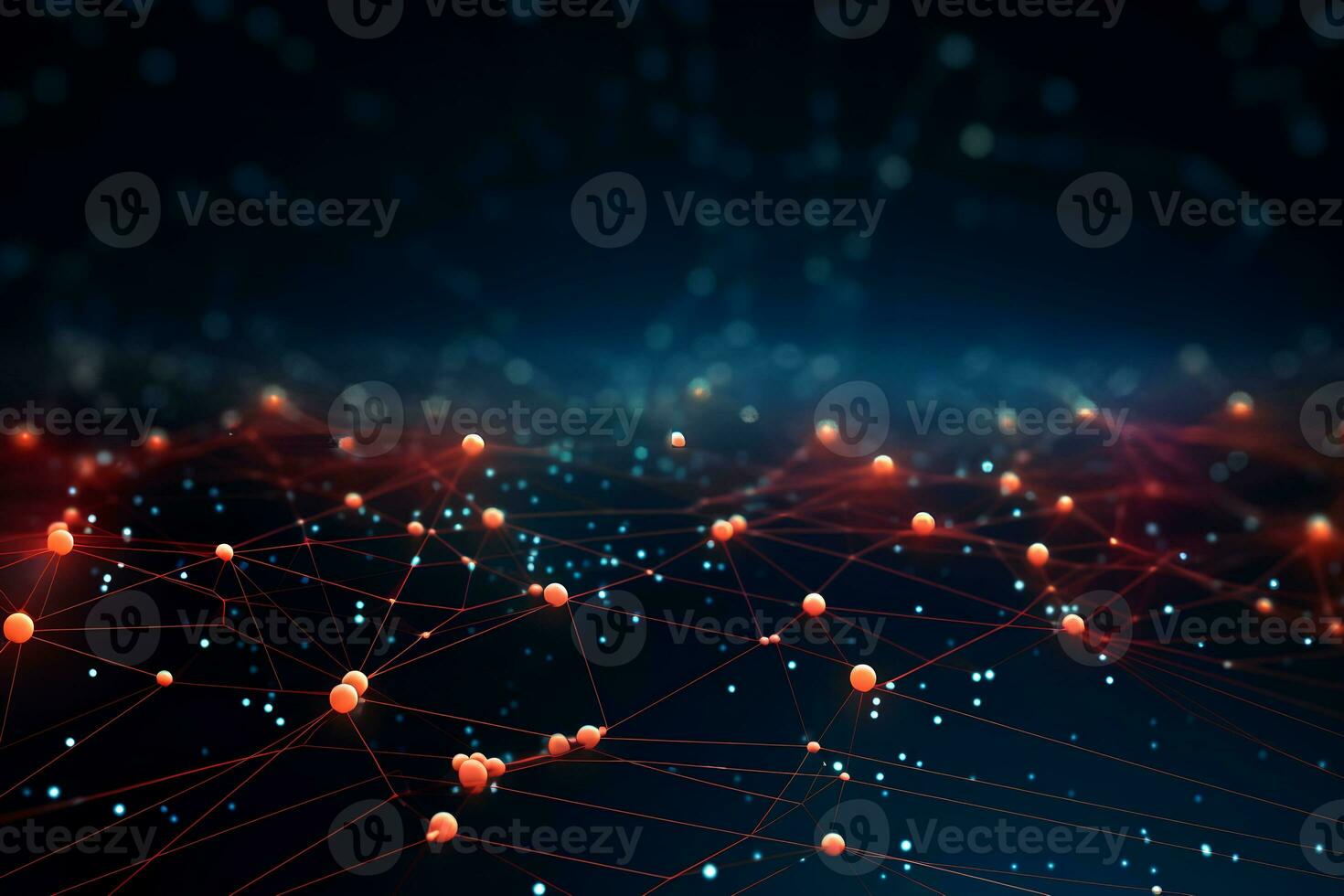 tecnología resumen red con un ciber red cuadrícula y conectado partículas grande datos visualización. digital puntos y líneas. ai generativo foto