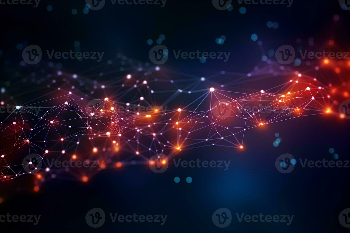 Technology abstract network with a cyber network grid and connected particles. Big data visualization. Digital dots and lines. AI Generative photo