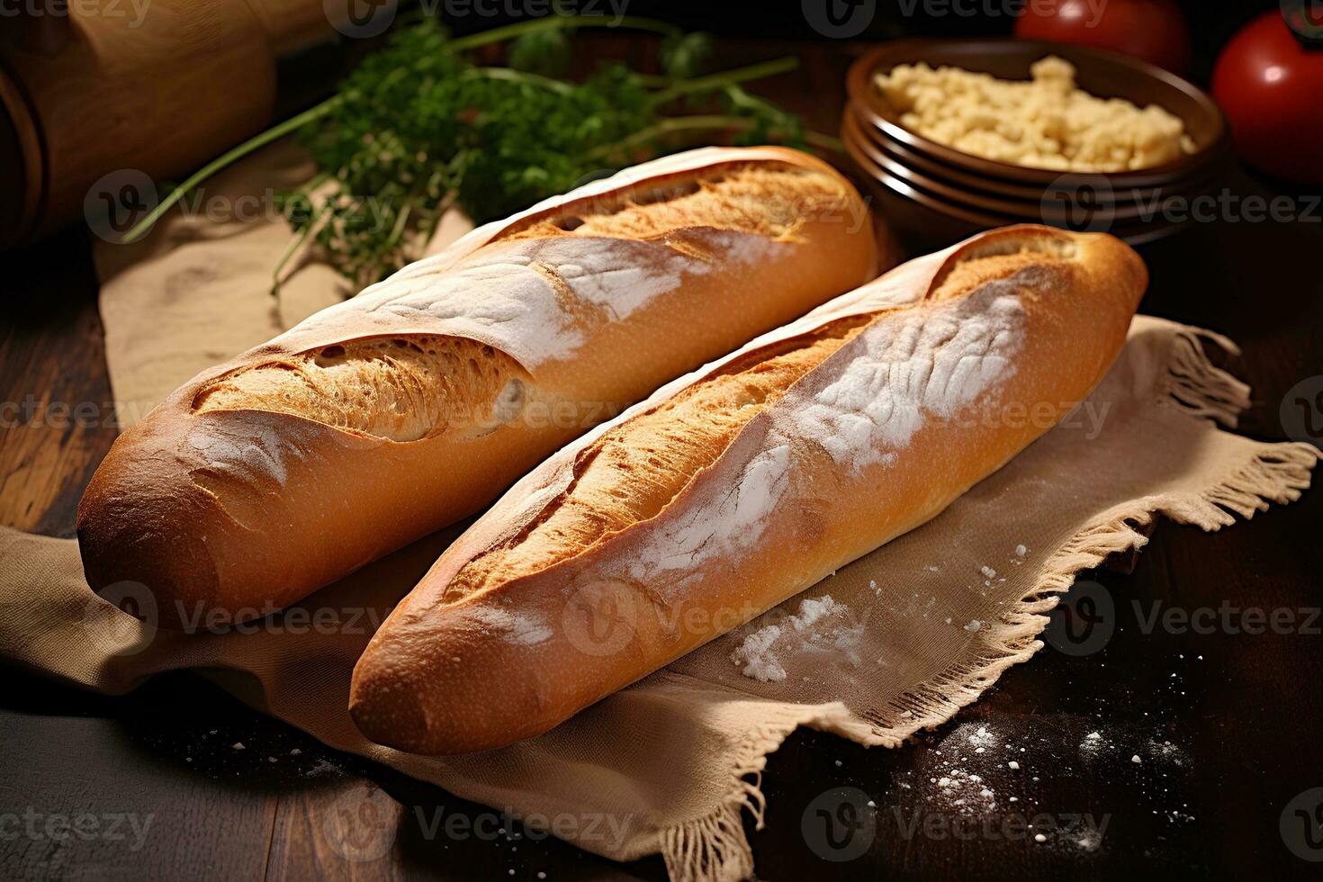 Freshly Baked Artisan Authentic French Baguette. AI Generative photo