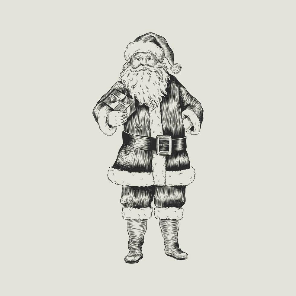 Papa Noel claus ilustración Clásico grabado estilo vector