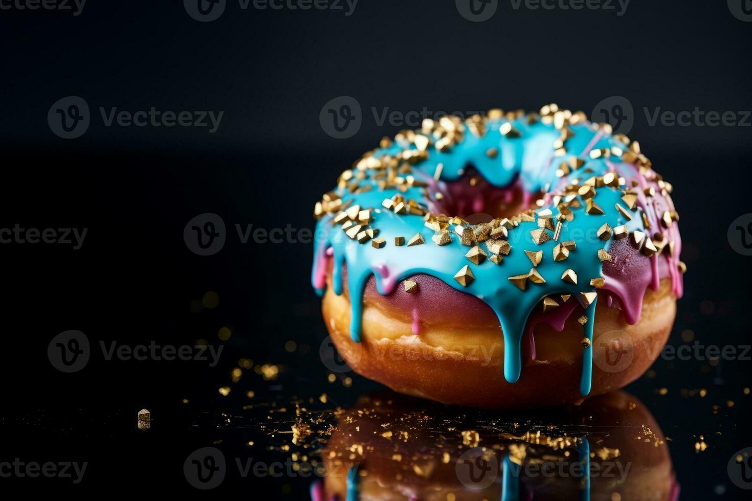 AI Generated Hanukkah donuts with powdered sugar on a blue background. photo