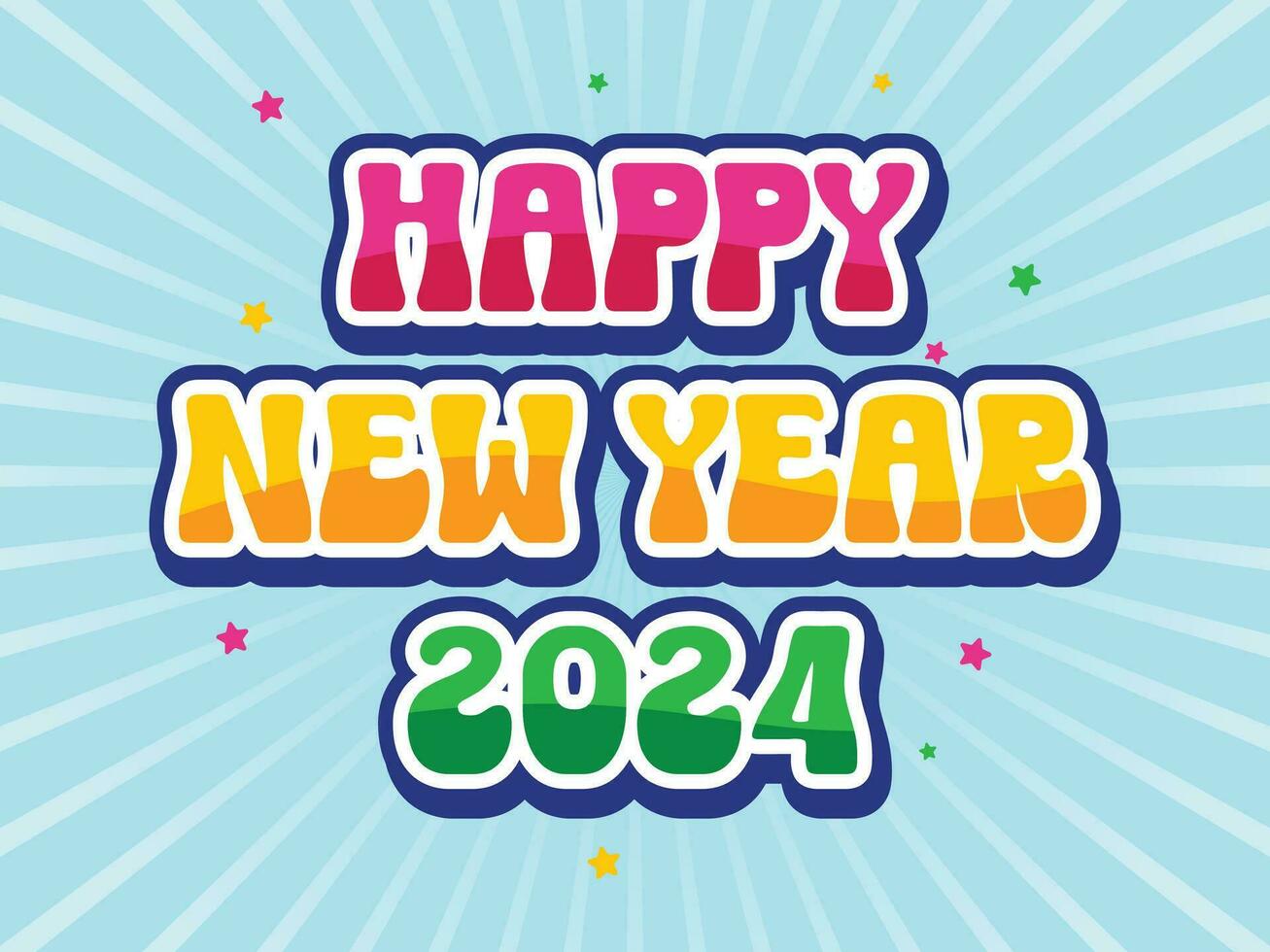Modern Retro Happy New Year 2024 vector Greeting card illustration