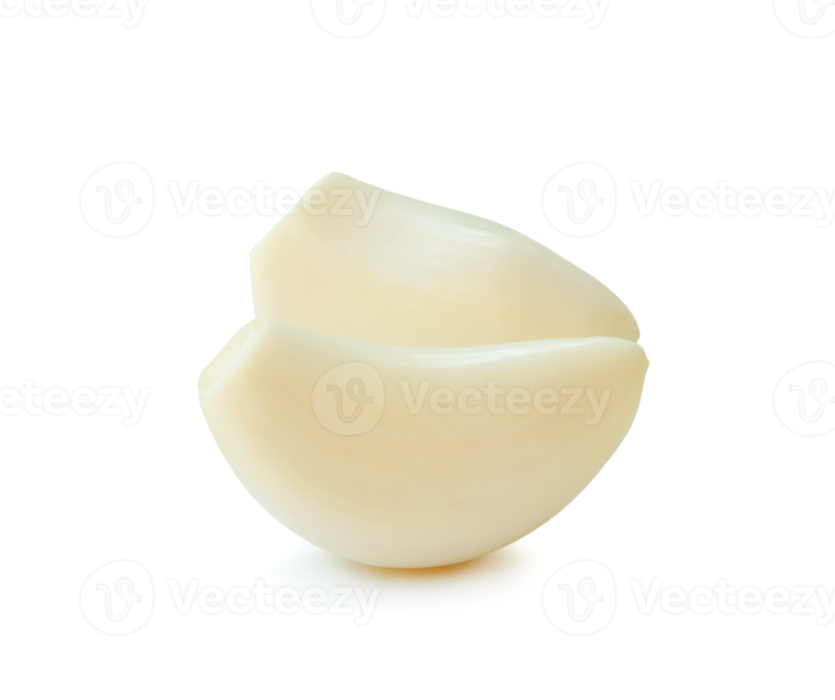 Peeled garlic cloves in stack isolated with clipping path and shadow in png file format
